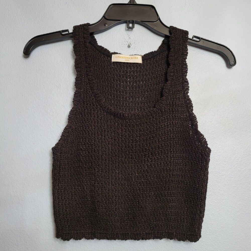 Camaroha Sutra XS Black Crochet Knit Sleeveless Crop Top Boho Festival Beach